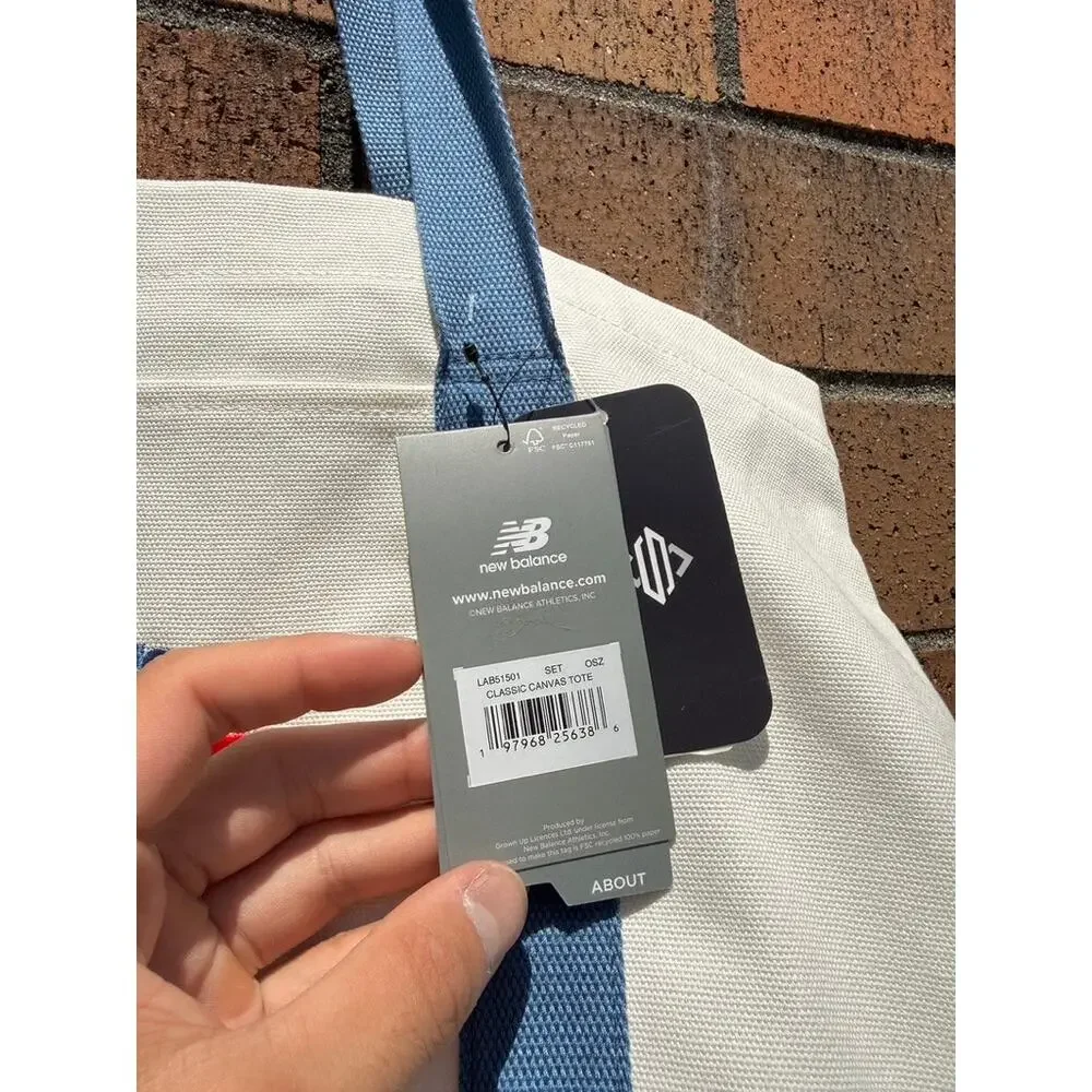 New Balance Athletic Shoes Classic Canvas Tote Shoulder Bag Sea Salt White Blue